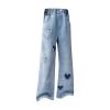 2 Baggy Jeans for Kids Girls Heart Patch Wide Leg Denim Pants 90s Aesthetic Streetwear Vintage (Blue, 12-13 Years) view 1