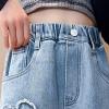2 Baggy Jeans for Kids Girls Heart Patch Wide Leg Denim Pants 90s Aesthetic Streetwear Vintage (Blue, 12-13 Years) view 4