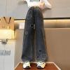 2 Baggy Jeans for Kids Girls Heart Patch Wide Leg Denim Pants 90s Aesthetic Streetwear Vintage (Black, 6-7 Years) view 2