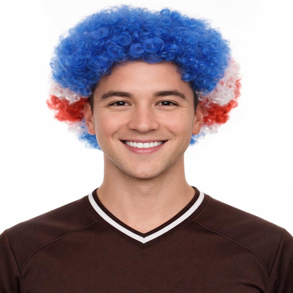 BC GOODS BY Adult Unisex Costa Rica Jumbo Sport Fun Wigs | Afro Patriotic Wig with Breathable Capless Cap for Men and Women| Synthetic Fiber Wig Perfect for Sport's and Halloween Cosplay