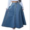ebossy Women's Retro High Waisted Button Fly Flared Long Jean Skirts Pleated Flowy Swing A-line Denim Maxi Skirts (XL, Blue) view 1