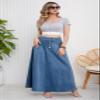 ebossy Women's Retro High Waisted Button Fly Flared Long Jean Skirts Pleated Flowy Swing A-line Denim Maxi Skirts (XL, Blue) view 4