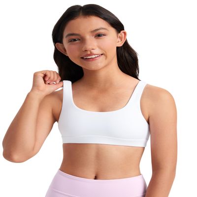 CRZ YOGA Girls Butterluxe U Back Sports Bra - Yoga Athletic Casual Tops Scoop Neck Padded Crop Kids Teen White X-Small