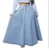 ebossy Women's Retro High Waisted Button Fly Flared Long Jean Skirts Pleated Flowy Swing A-line Denim Maxi Skirts (XL, Light Blue) view 1