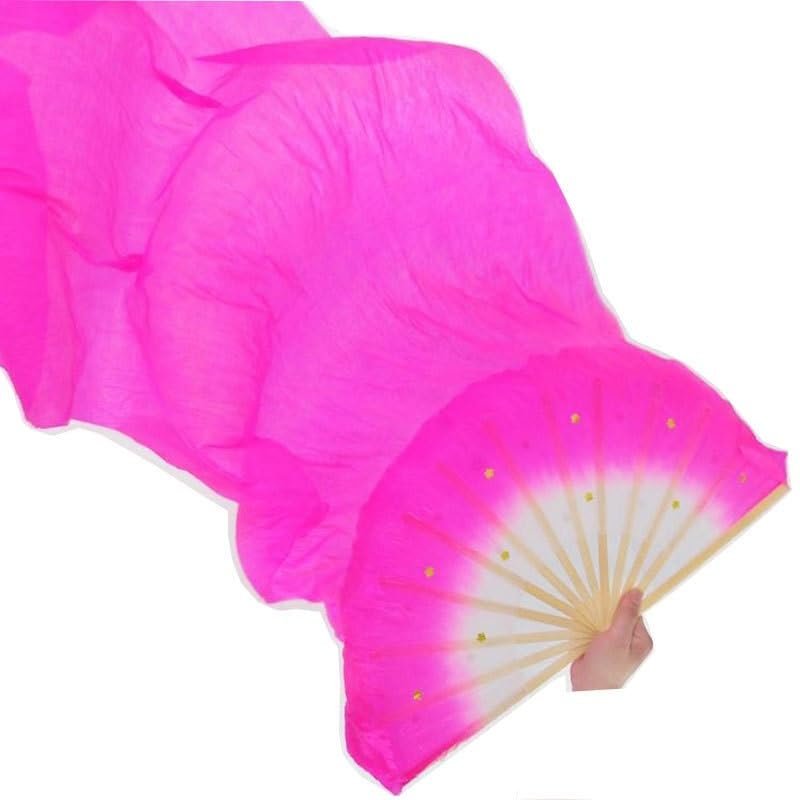 HDNSAUD Belly Dance Fans 2PCS Dance Fan Plus Silk Dance Dance Fan Flexible Glossy(Total Length 1.30 m Rosy)