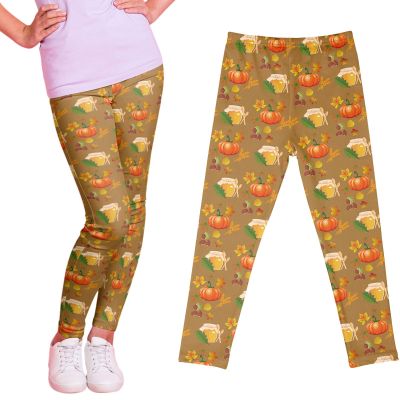 Girls Thanksgiving High Waist Tummy ontrol Workout Pants, Stretch Leggings for Sports Running Fitness (B, 6-7 Years)
