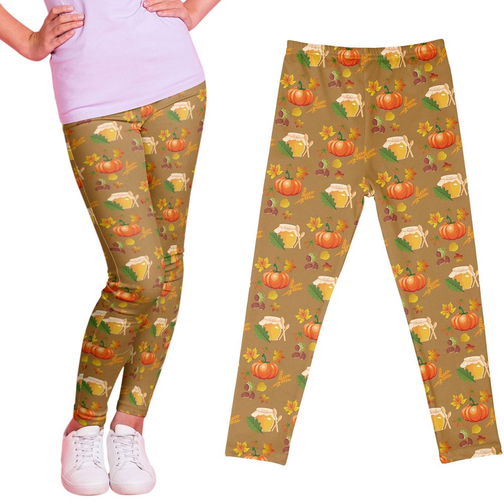 Girls Thanksgiving High Waist Tummy ontrol Workout Pants, Stretch Leggings for Sports Running Fitness (B, 6-7 Years)