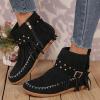 Womenyiaor Fringe Boots for Women Fall Boots 2024 Vintage Tassels Cowboy Boots Suede Ankle Boots Round Toe Western Boots Low Heel Booties (B-Black, 9.5) view 1