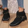 Womenyiaor Fringe Boots for Women Fall Boots 2024 Vintage Tassels Cowboy Boots Suede Ankle Boots Round Toe Western Boots Low Heel Booties (B-Black, 9.5) view 2