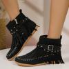 Womenyiaor Fringe Boots for Women Fall Boots 2024 Vintage Tassels Cowboy Boots Suede Ankle Boots Round Toe Western Boots Low Heel Booties (B-Black, 9.5) view 3