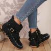 Womenyiaor Fringe Boots for Women Fall Boots 2024 Vintage Tassels Cowboy Boots Suede Ankle Boots Round Toe Western Boots Low Heel Booties (B-Black, 9.5) view 4