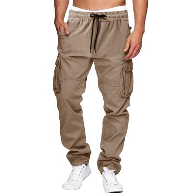 THWEI Cargo Pants for Men Casual Cotton Drawstring Lightweight Relaxed Fit Work Pants Multi Pockets Light Coffee 3XL