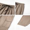 THWEI Cargo Pants for Men Casual Cotton Drawstring Lightweight Relaxed Fit Work Pants Multi Pockets Light Coffee 3XL view 3