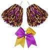 Hanaive 3 Pcs Cheerleading Pom Poms and Large Cheerleader Hair Bow Foil Pompoms Cheer for Team Cheering Squad Dance Rooters Accessories(Purple and Gold,Metallic) view 1