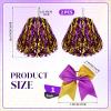 Hanaive 3 Pcs Cheerleading Pom Poms and Large Cheerleader Hair Bow Foil Pompoms Cheer for Team Cheering Squad Dance Rooters Accessories(Purple and Gold,Metallic) view 2