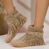Womenyiaor Fringe Boots for Women Fall Boots 2024 Vintage Tassels Cowboy Boots Suede Ankle Boots Round Toe Western Boots Low Heel Booties (B-White, 7) view 1