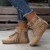 Womenyiaor Fringe Boots for Women Fall Boots 2024 Vintage Tassels Cowboy Boots Suede Ankle Boots Round Toe Western Boots Low Heel Booties (B-White, 7) view 2
