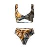 African Animals Print Women Swimsuit Bikini Set Push Up Cheeky Two Piece Bathing Suit Top Wide Straps Black view 3