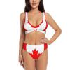 Canadian Flag Print Women Swimsuit Bikini Set Push Up Cheeky Two Piece Bathing Suit Top Wide Straps Black view 1