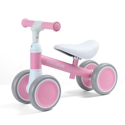 COOLBEBE Baby Balance Bike for 1 Year Old Girls Gift, 2 Year Old Toddler Pink Balance Bike with 4 Silent Wheels, One Year Old Birthday Gift Children for 12M-36M Pre-School (Pink)