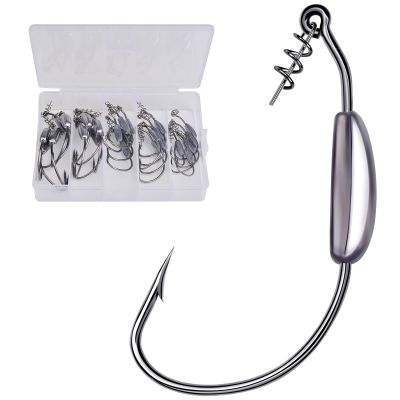 Swimbait Hooks for Bass Fishing - 25pcs Weighted Worm Hook Texas Rig Hooks for Freshwater Saltwater Size 4/0 - Soft Plastics Lures Worms Bait Fishing Hook with Tackle Box