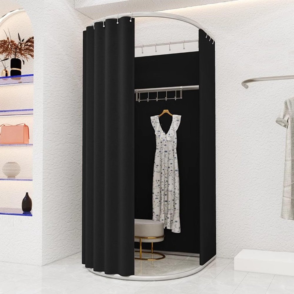 WENMEE Clothing Store Fitting Room, Clothing Store Display Racks Simple Assembly Mobile Fitting Room Folding Mall Display Racks(Black)