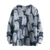 Nantdog prime+deals October 11-12, 2024,my+orders, Halloween Ghost Print Sweater for Women Fall Fashion 2024 Oversized Crew Neck Sweatshirts Loose Long Sleeve Sweater,Navy,Large view 2