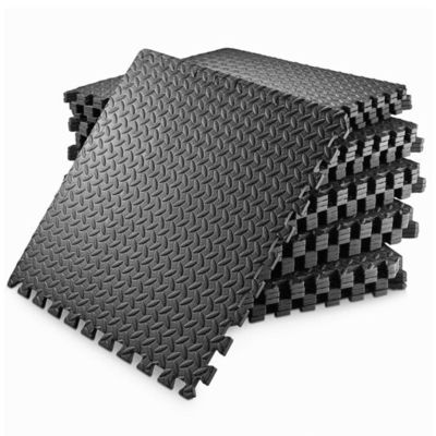 Interlocking Foam Floor Tiles, 1/2 in Thick, EVA Exercise Mat for Home Gym, Black