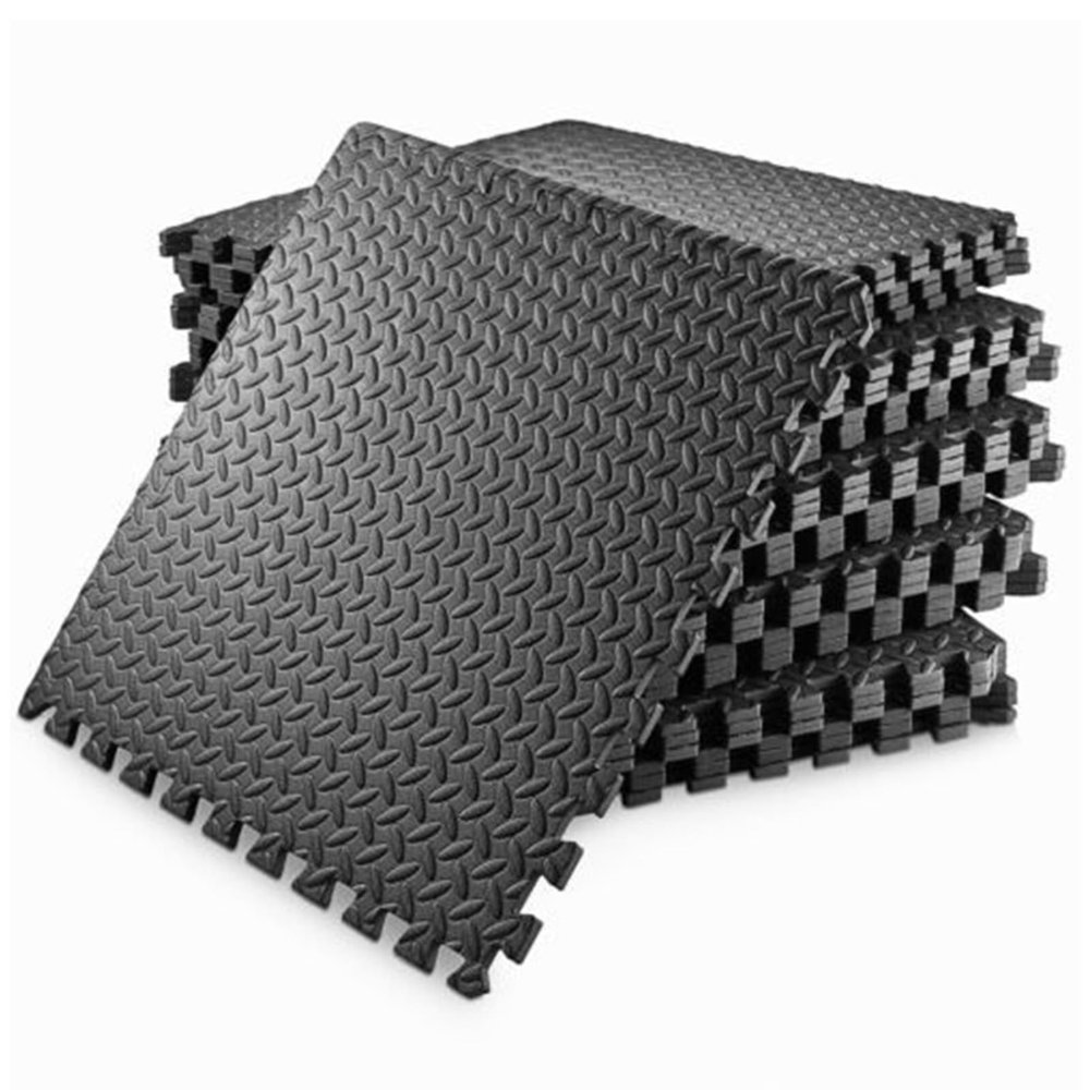 Interlocking Foam Floor Tiles, 1/2 in Thick, EVA Exercise Mat for Home Gym, Black