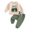 Kutterild Toddler Baby Boy Clothes Crewneck Letter Print Shirt Long Sleeve Sweatshirt Pants Cute Fall Winter Outfits (Light Beige, 4-5T) view 1