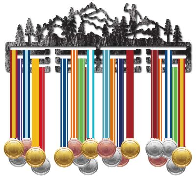 CREATCABIN Trail Running Medal Holder Display Medal Hanger Rack Metal Antique Silver Medal Holder Shelf Hanger Organizer Medal Stand Frame Wall Mounted Hanging for Over 40 Medals Ribbons 15.7x6Inch