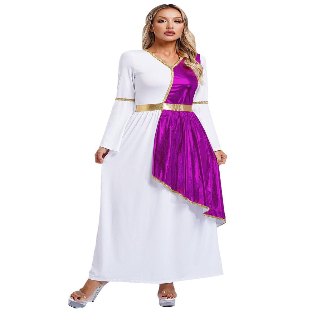 Zaldita Womens Halloween Greek Toga Costume Liturgical Praise Dance Dress Church Choir Worship Maxi Robe Purple X-Large