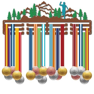 CREATCABIN Trail Running Medal Holder Display Hanger 60+Medals Rack Green Brown Blue Medal Holder Metal Shelf Hanger Organizer Medal Stand Small Frame Wall Mounted Hanging for Athlete 15.7x6Inch