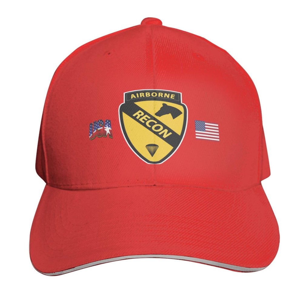 1st-Cavalry-Division-Recon-Airborne Baseball Cap Adjustable Trucker Veteran Cap for Men Women Red