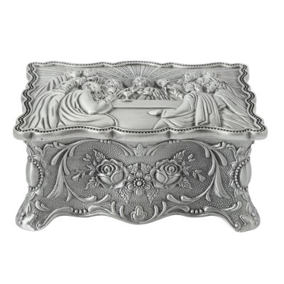 ChengyuWei Last Supper Rosary Necklace Eucharistic Box, Vintage Jewelry Box, Catholic Christian Roman Rosary Case, Velvet Decorative Treasure Trinket Chest for Rings Earrings (Large Size)