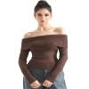 SUUKSESS Women Off Shoulder Sweater Long Sleeve Ribbed Knit Pullover Sweater Tops Going Out Fall Shirt (Mocha, XS) view 1