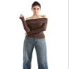 SUUKSESS Women Off Shoulder Sweater Long Sleeve Ribbed Knit Pullover Sweater Tops Going Out Fall Shirt (Mocha, XS) view 2