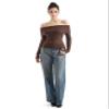SUUKSESS Women Off Shoulder Sweater Long Sleeve Ribbed Knit Pullover Sweater Tops Going Out Fall Shirt (Mocha, XS) view 4