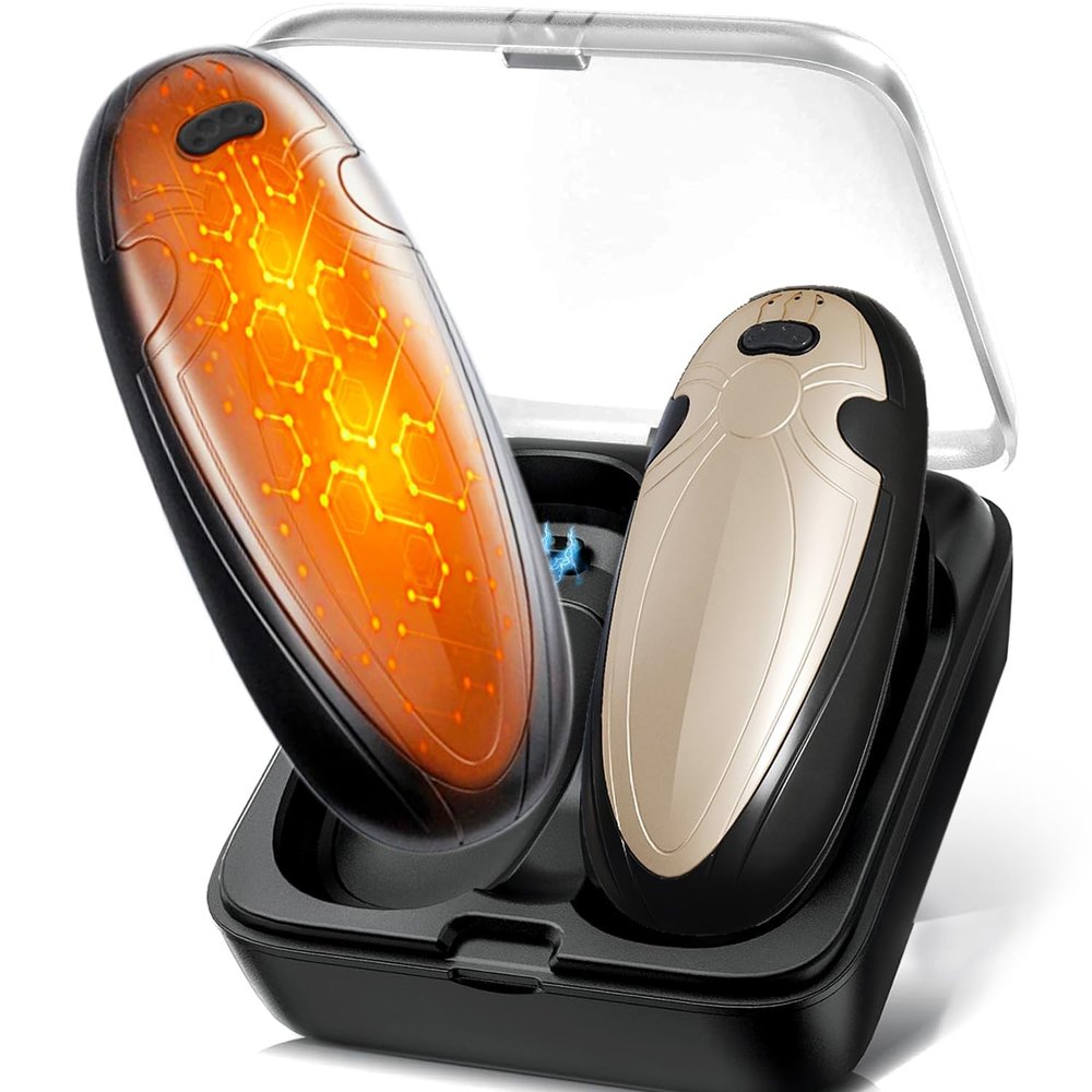 Hand Warmers Rechargeable 2 Pack,with Charging Case,14000mAh Electric Hand Warmer Reusable, 60Hrs Long Heating, Portable Pocket Heater Handwarmer, Outdoor Camping, Ski Equipment Black/Golden