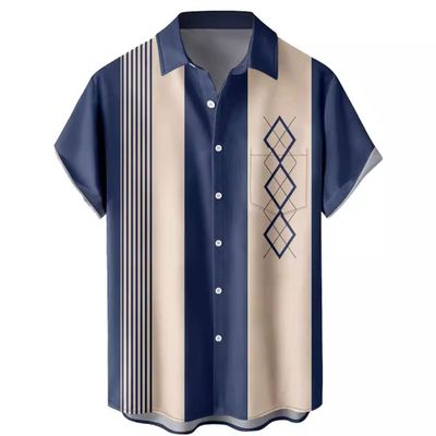 Legou Mens Vintage Bowling Shirt Short Sleeve Button Down Blouse Regular Fit Casual Contrast Shirt Picture Color 1 XL