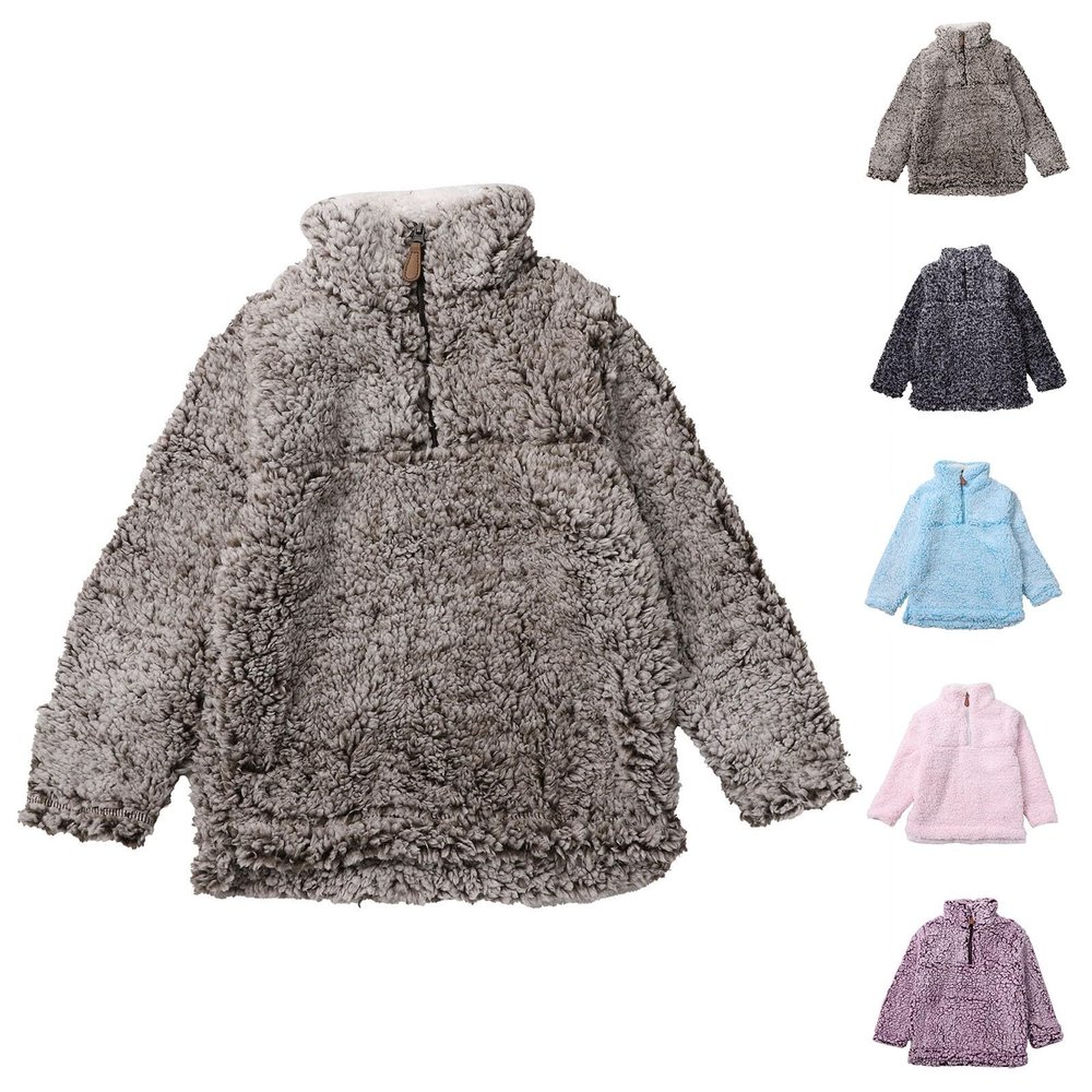 Solid Color Shrpa Quarter-Zip Pullover for Kids Toddler Boys Girls Long Sleeve Fall Winter Athletic (Black, 3-4 Years)