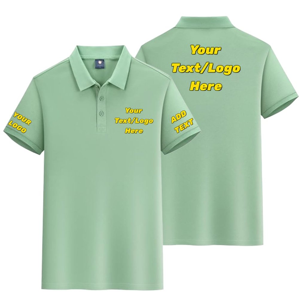 Custom Polo Shirt Add Your Own Logo Text, Personalized Golf Shirts for Men Women, Design for Work Casual Light Green
