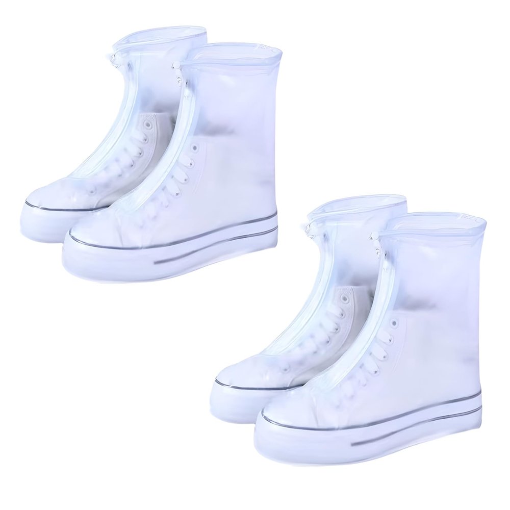 Fkereg 2 Pairs Waterproof Shoe Covers for Rain, Reusable Rain Shoe Boot Covers for Women Men, Clear Plastic Shoe Protector Covers, Anti Slip for Cycling Travel Hiking Riding Camping, XXXL