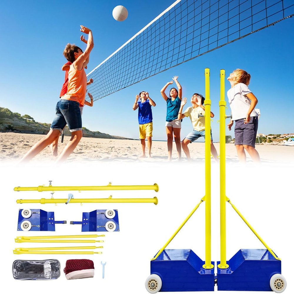 Volleyball Poles for Backyard,Heavy Duty Volleyball/Badminton Poles with Nets, Indoor Volleyball Nets with Poles with 4 Adjustable Heights,Portable Outdoor Badminton Poles for Adult Kids School