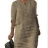 Akivide Womens Summer Cotton Linen Half Sleeve Midi Dress Casual Crew Neck Button Linen Knee Length Dress Loose Solid Dress view 1