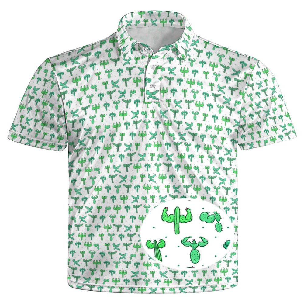 GDEVIG Mens Funny Polo Shirts, Cactus Golf Shirts Short Sleeve, Moisture Wicking Quick-Dry Business Casual Shirt for Men