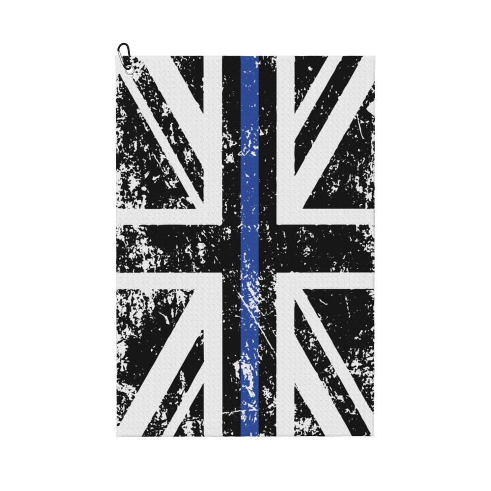 ASEDFGT Thin Blue Line UK Flag Golf Towel 16 x 24 Inch Golf Towels for Golf Bags Polyester Golf Towel with Carabiner Clip Men and Women Golf Accessories