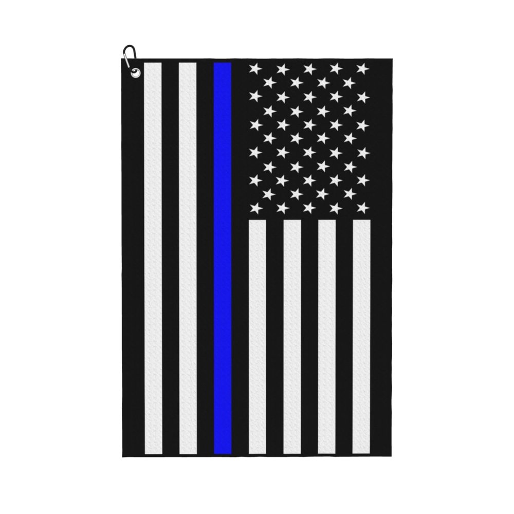 ASEDFGT Police Officer Thin Blue Line USA Flag Golf Towel 16 x 24 Inch Golf Towels for Golf Bags Polyester Golf Towel with Carabiner Clip Men and Women Golf Accessories