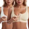 2PC Front Closure Bras for Women, Active Workout Yoga Bras Full Coverage No Underwire Adjustable Back Support Bra White view 2