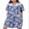 Women's Short Sleeve Woven Snap-Front Closure Floral Embroidery Housecoat Duster Lounge Nightgown Robe with Front Pockets, Navy Blue X-Large view 1